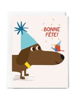 CARTE D'ANNIVERSAIRE - BONNE FÊTE! - DESIGN CHIEN ET OISEAU